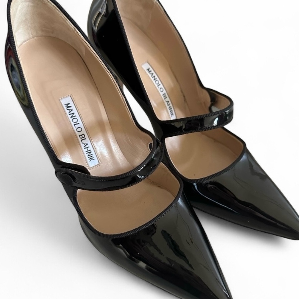 ❌SOLD❌ Manolo Blahnik Campari 105mm Mary Jane Heels Black Patent Leather 39 - Picture 7 of 11